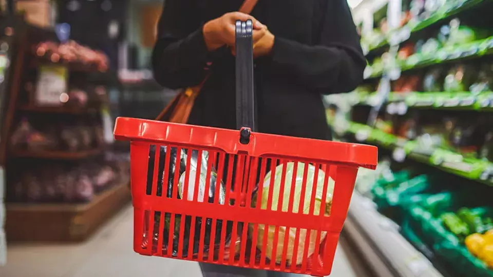 Woman holding grocery store basket