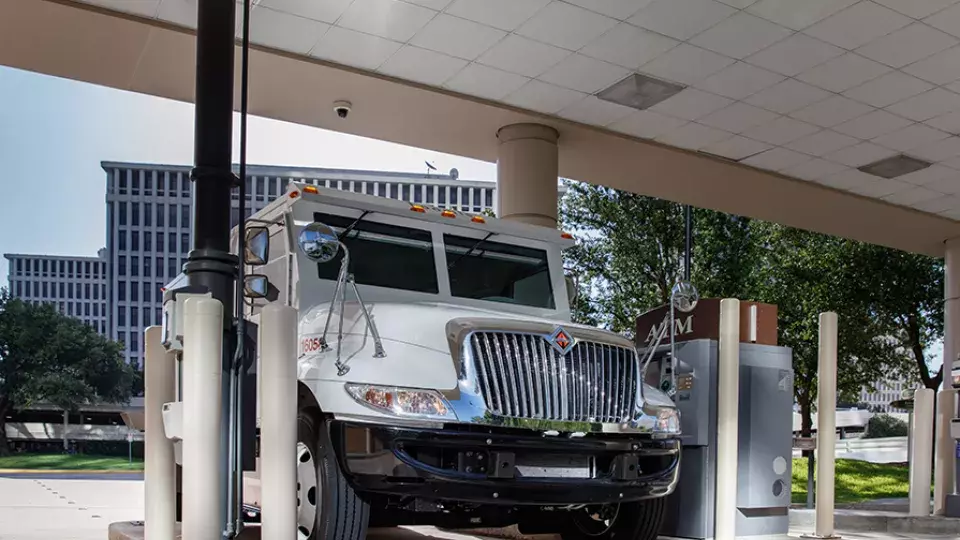 Armored truck at drive thru ATM